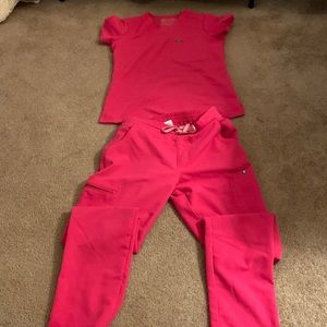 Figs scrubs hot pink xxs katerina top xs tall yolo skinny bottoms